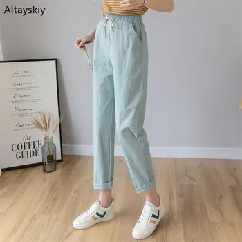 

Pants Women Harajuku Korean Style Womens Leisure Loose Trendy High Waist All-match Female Girls Ankle-Length Pant Bow Pockets