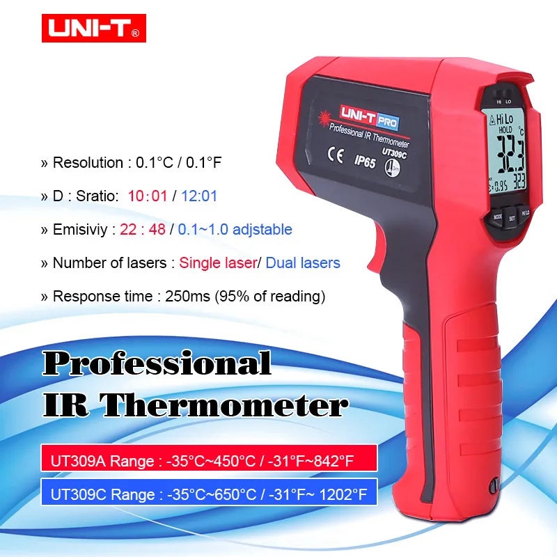 UNI-T UT309A/UT309C Бесконтактное инфракрасное Температура термометр Диапазон-35C-450C