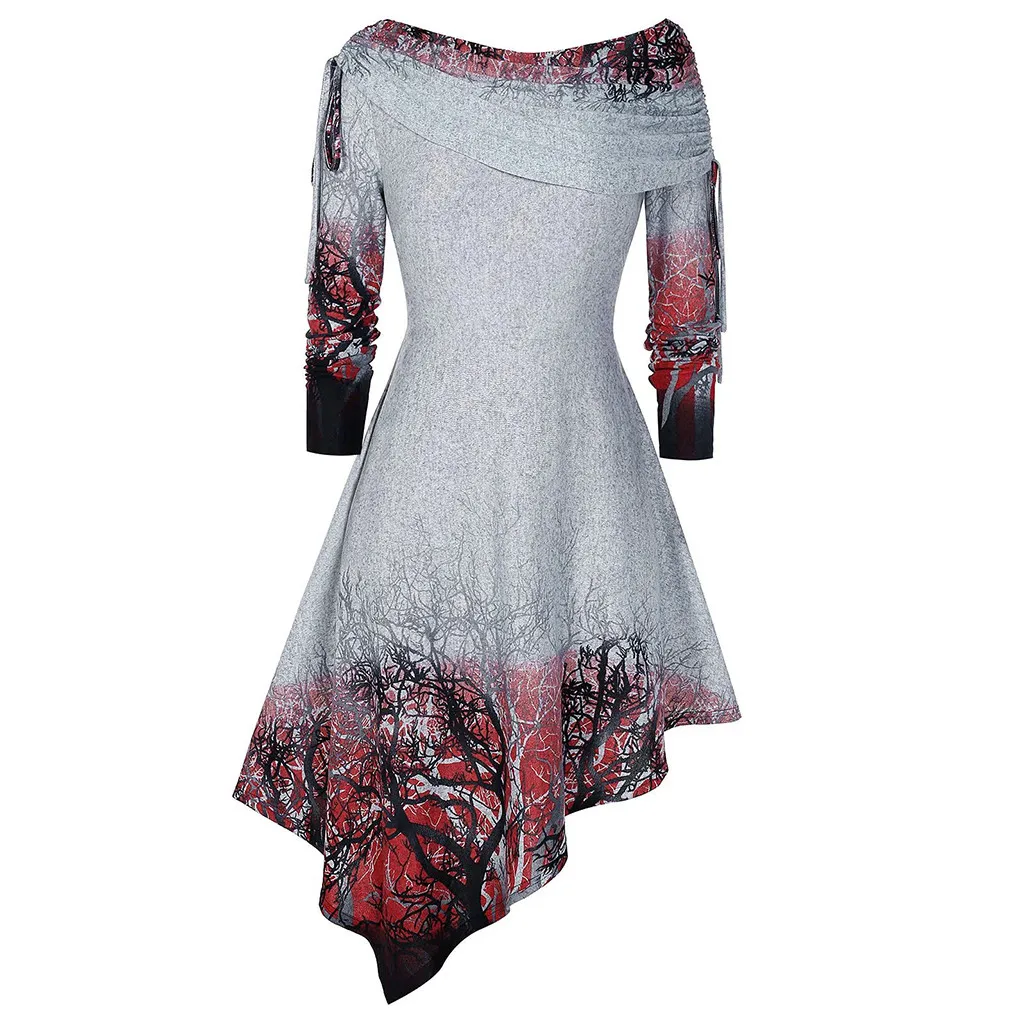 Модная туника с готическим принтом, Повседневная зимняя женская блузка с неровным низом, женская рубашка с длинным рукавом, блуза, пуловер