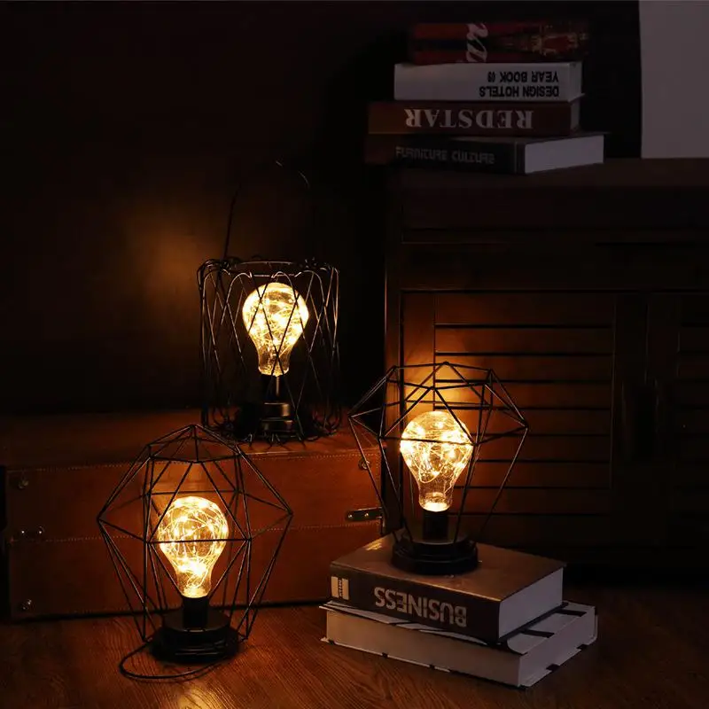 SOL светодиодный светильник в стиле ретро, черный, железный, художественный, полый, медный провод, настольная лампа, ночной Светильник