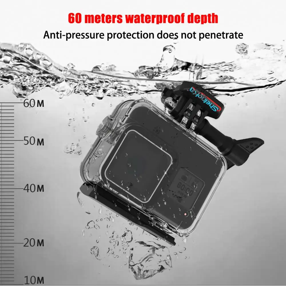 60 м подводный водонепроницаемый чехол, защитный чехол 316, чехол из нержавеющей стали для GoPro Hero 8, аксессуары для камеры черного цвета