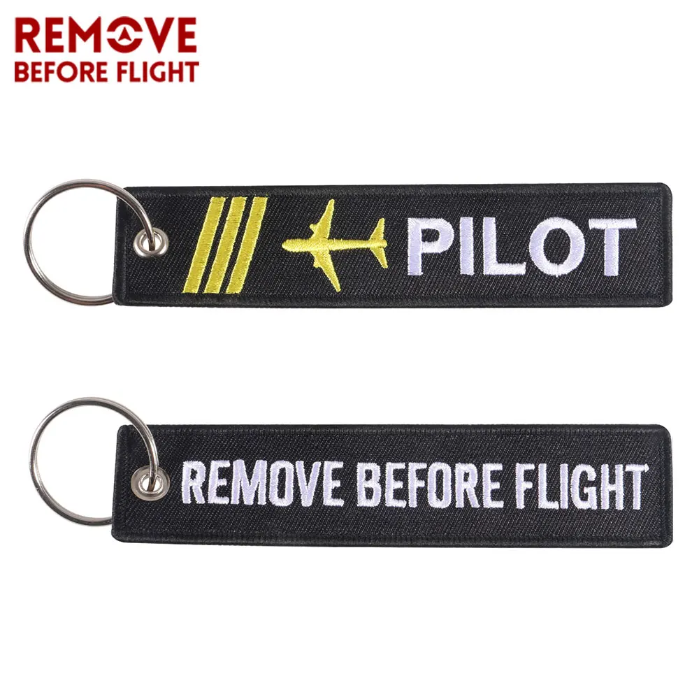 3 PCS Remove Before Flight Pilot Keychain Motorcycle Embroidery Key Chain Keyring Key Tags Label llaver For Aviation Gifts