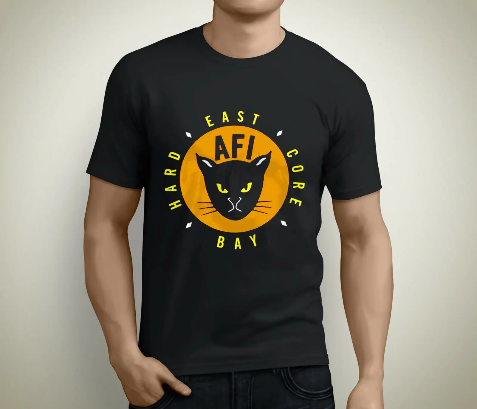 Новая мужская черная футболка с коротким рукавом Afi East Bay Kitty Rock Band | Мужская одежда
