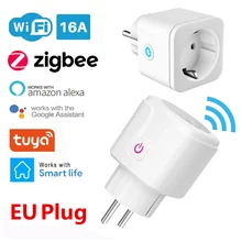Prise intelligente WiFi, 16a, ue, Tuya Smart Life, compatible avec Alexa, Google Home, Assistant, commande vocale, moniteur d'alimentation, synchronisation