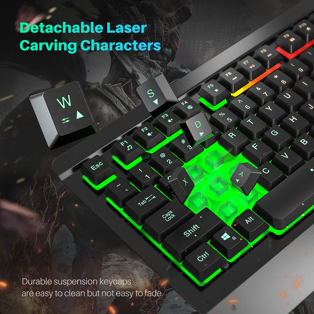 VicTsing PC216 PC Gamer игровая клавиатура и мышь комбинированный Стандартный комплект USB Проводная игровая клавиатура с подсветкой анти ореолы для ноутбука