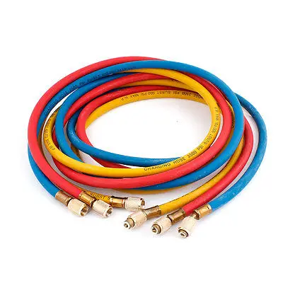 

Yellow Blue Red 36.6" Long Air Conditioning Refrigerant Charging Hoses 3 Pcs