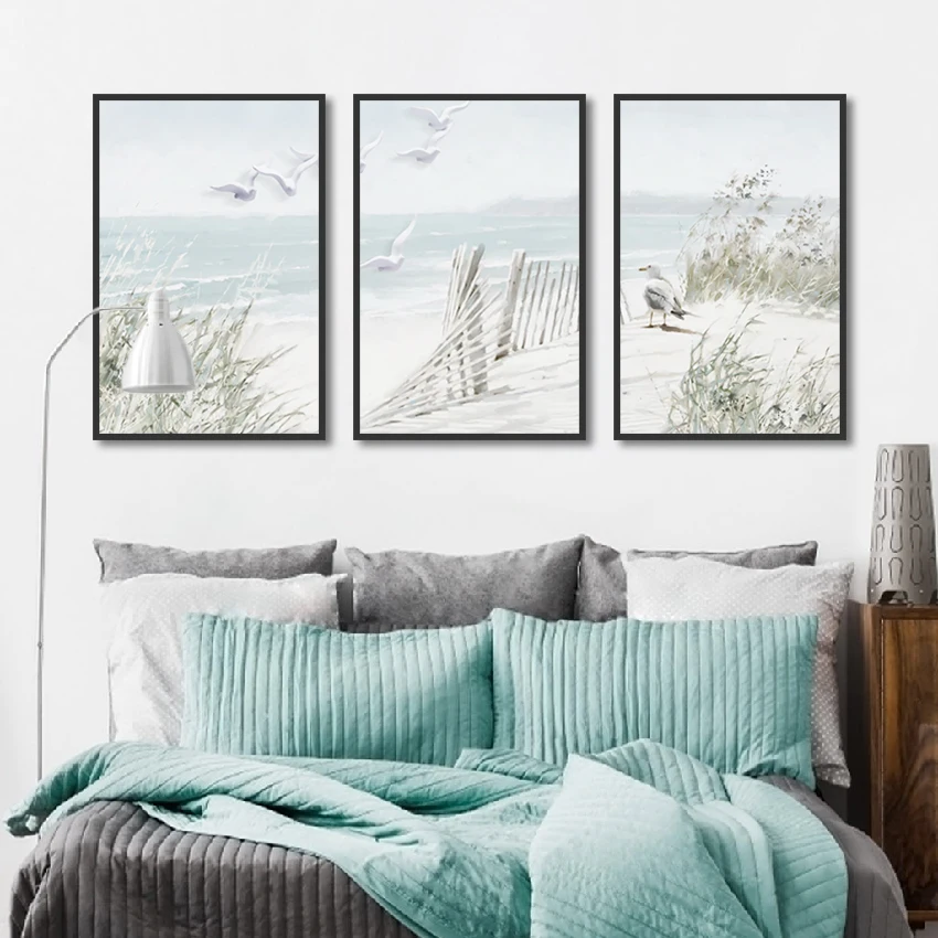 

Seaside Beach And White Gull Poster Print Leaf Canvas Painting Picture Aisle Home Wall Art Graffiti Bedroom Decoration Custom