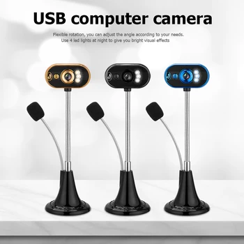 

HD Web Camera with Microphone 4 LED USB Goose Neck Webcam for Desktop Laptop PC for School Office Working Decoration