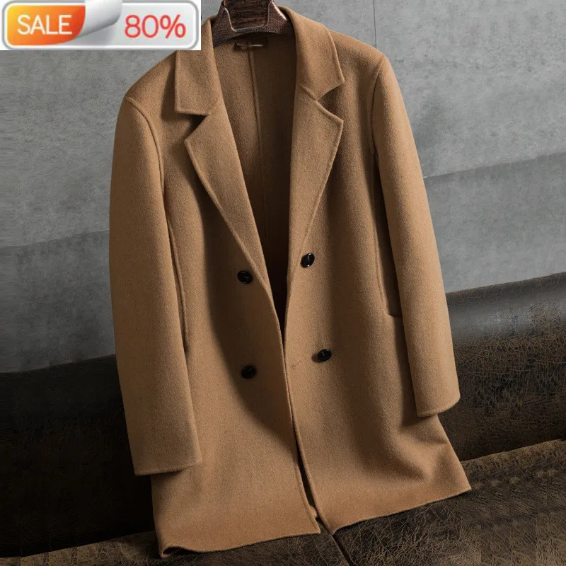 

AYUSNUE Double Breasted Wool Coat Spring Autumn Long Jacket Men Plus Size Mens Overcoat Coats Abrigo Hombre M064 B22454