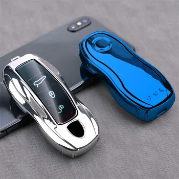 

New TPU Chrome Car Fob Remote Key Case Key Cover Key Shell For Porsche Boxster Cayman 911 Panamera Cayenne Macan