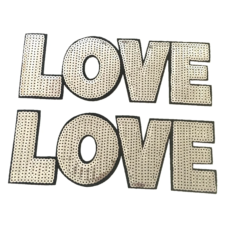 

WUYUCONG Silver LOVE Seseined Iron on Patches for Clothes Large Letters Sequins Appliques DIY Sewing Accessories 2pcs/lot