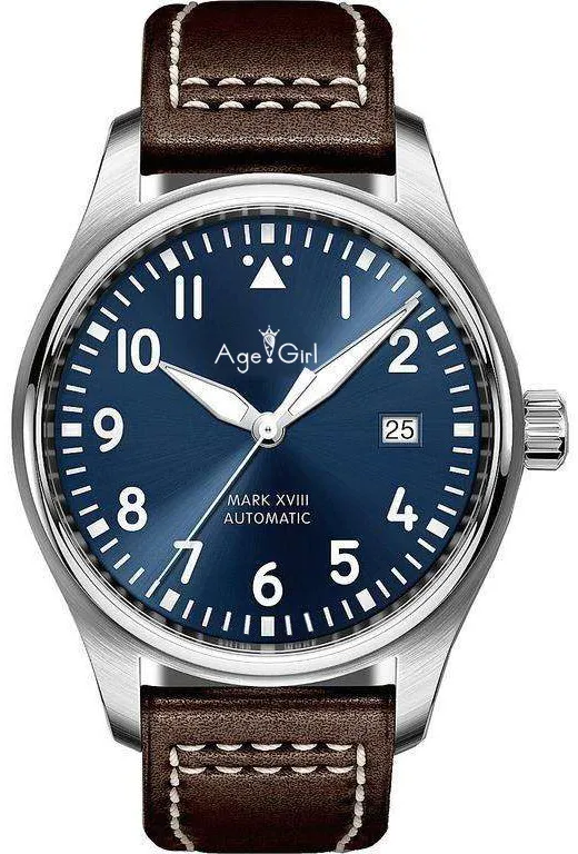 Роскошные брендовые Новые Мужские автоматические механические Grande Pilot MARK x18 черные синие кожаные часы из нержавеющей стали сапфировые часы с датой AAA
