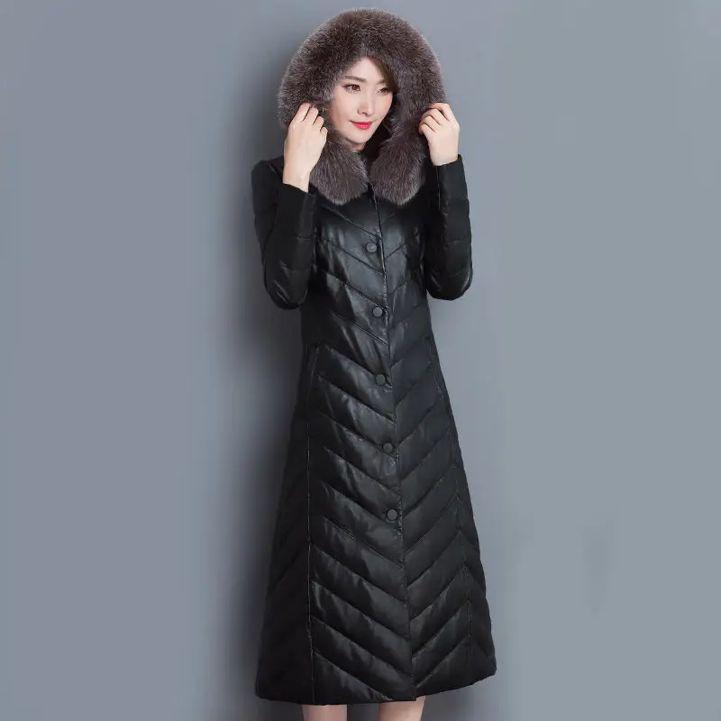 

Medium and long winter new style imitation fox fur collar Haining large leather down cotton coat imitation fur coat