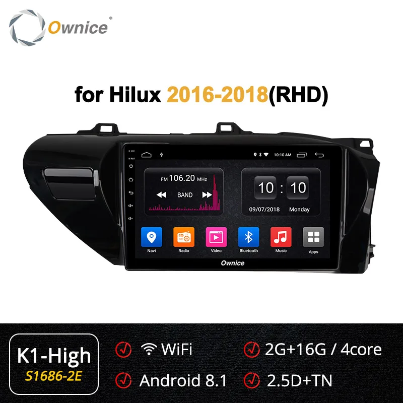 Ownice K1 K2 Android 8,1 автомобильный радиоприемник 2 din для Toyota Hilux- для автомобиля, DVD Бортовой компьютер навигации gps головное устройство аудиосистемы - Цвет: S1686-2 K1 HIGH