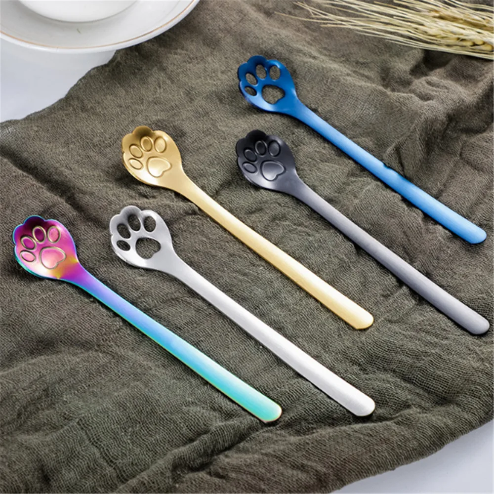

Cute High quality Gold Cat claw Mini Creative Coffee Stainless Steel Spoon Gift Cake Stirring Sugar Soup Dessert Teaspoon