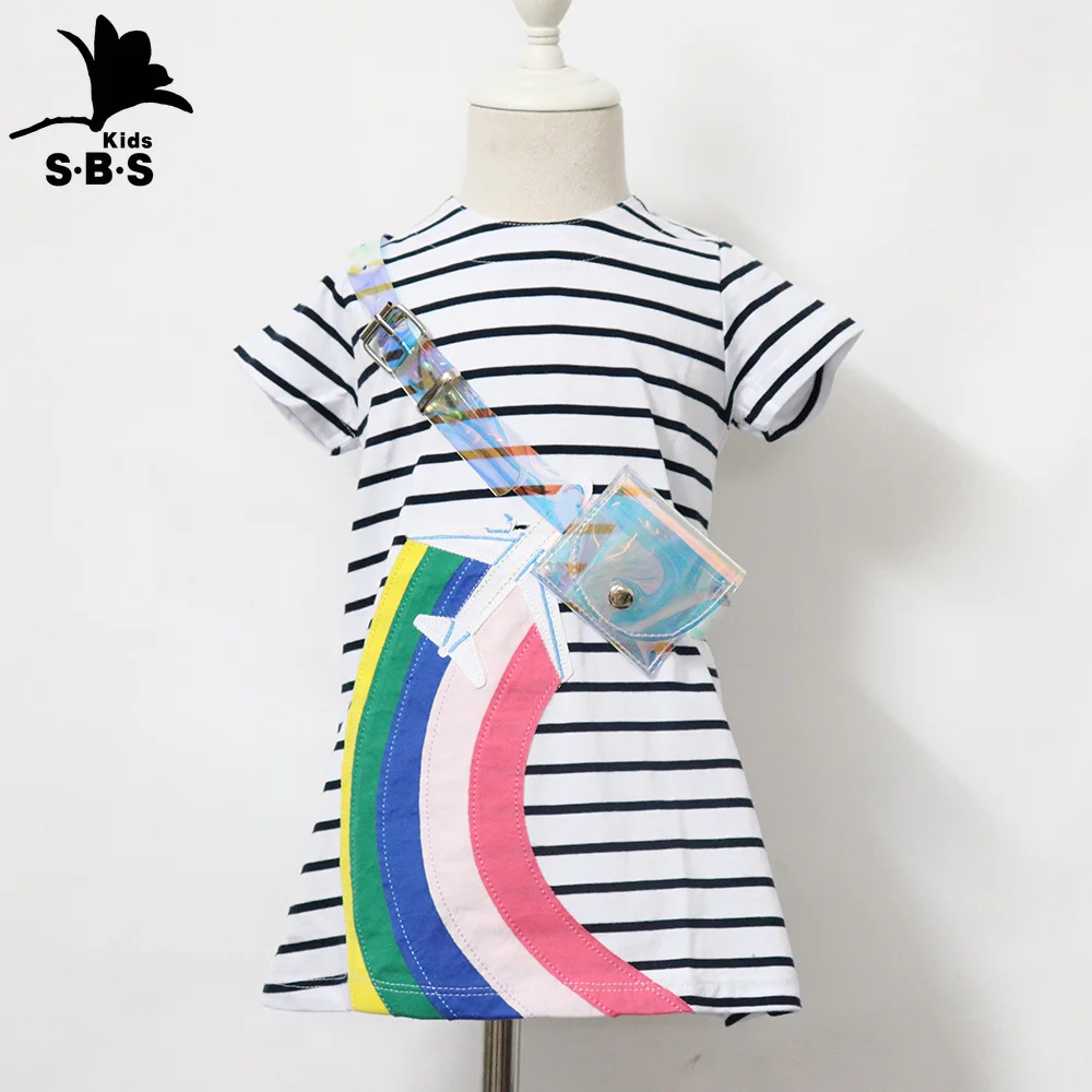 Платья для девочек 2019 летнее повседневное прямое платье Радужная Аппликация