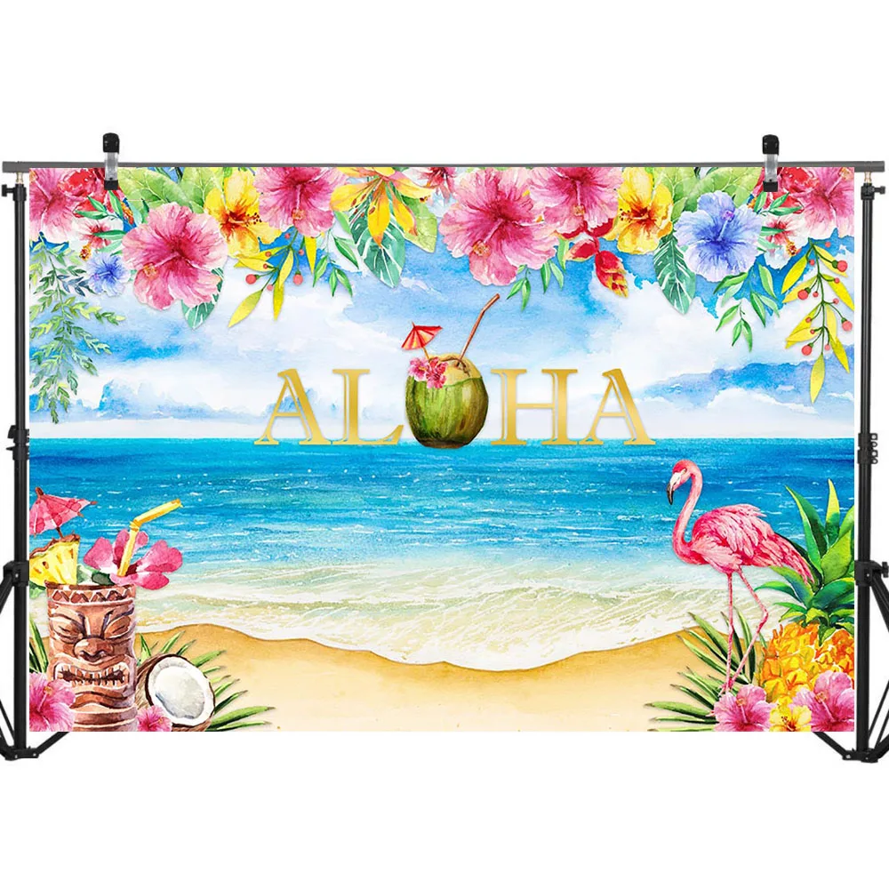 Mocsicka Aloha Party Decorations 10x7ft Vinyl Fabric Summer Luau Party Tropical Hawaiian Beach Backdrop Tiki Hawaii Party Photography Background