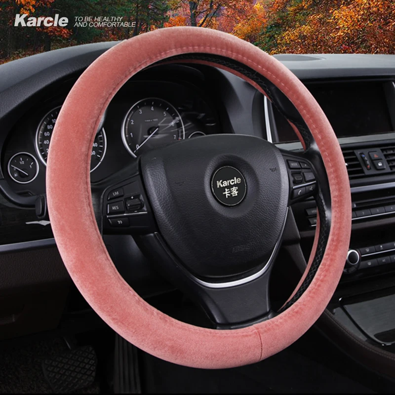 

Karcle Velvet Steering Wheel Cover Protector Winter Soft Short Plush Wheel Cover 15 Inch Auto Car Styling