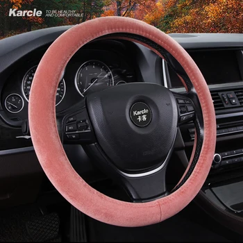 

Karcle Velvet Steering Wheel Cover Protector Winter Soft Short Plush Wheel Cover 15 Inch Auto Car Styling