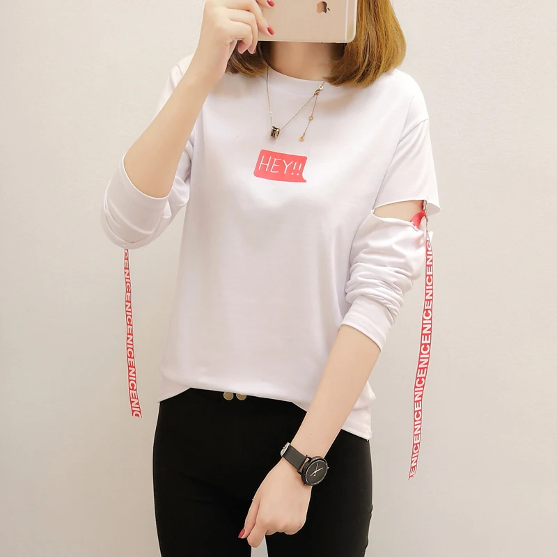 

Plus size 4xl Long tie sleeve autumn winter women t shirt Oversized Letter Print Patchwork tops 2019 New Korean harajuku Clothes