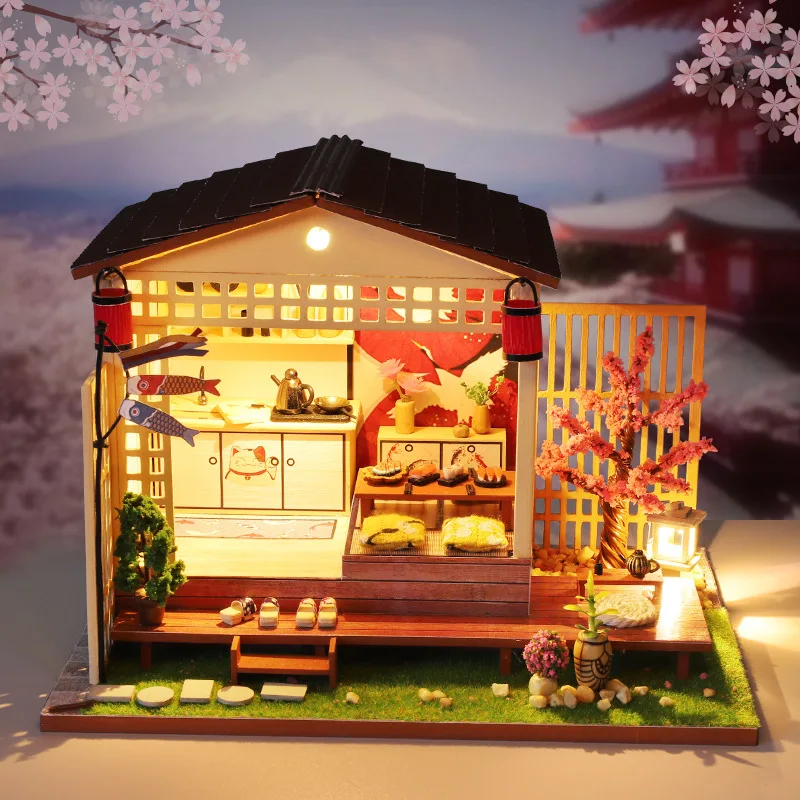 Китайский стиль Косплей карты Captor Sakura 3D Деревянный DIY Кукольный дом Креативный миниатюрный с мебельной моделью строительный светодиодный светильник комплект
