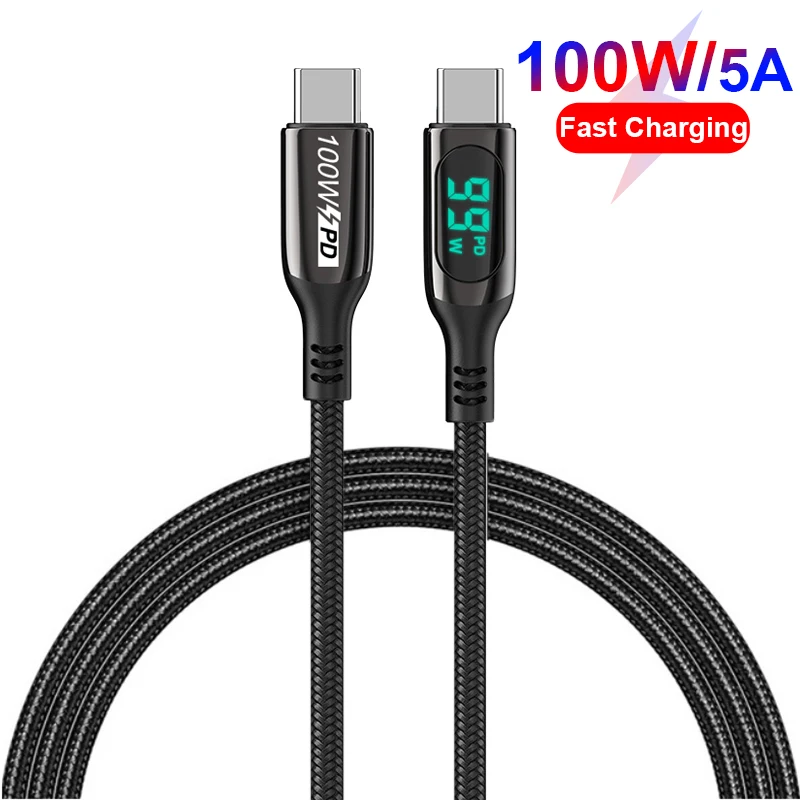 URVNS 5A 100W Type C Cable For Huawei Samsung Xiaomi LED Display USB C Cable Type-C To Type-C Fast Charger For MacBook Phone hdmi to iphone cable Cables