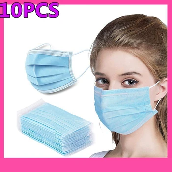 

10PCS Fast Delivery 3-layer Masks Face Mouth Masks Non Woven Disposable Anti-Dust Meltblown cloth Mass Earloops Masks