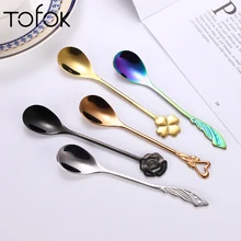 Tofok ложка для кофе из нержавеющей стали Розочки в форме сердца ручка чайная ложка для салата и мороженого Десерт кухня столовая посуда для бара столовые приборы