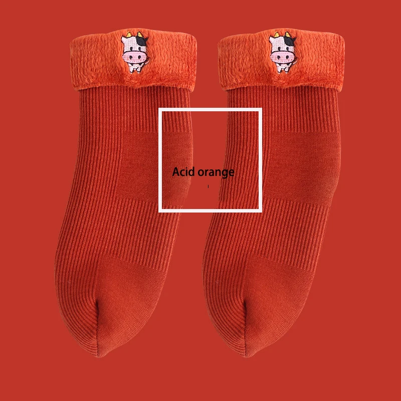 Плотные носки для маленьких детей; зимние мягкие теплые носки для детей с вышитыми героями мультфильмов; теплые носки для От 1 до 12 лет мальчиков и девочек - Цвет: acid orange