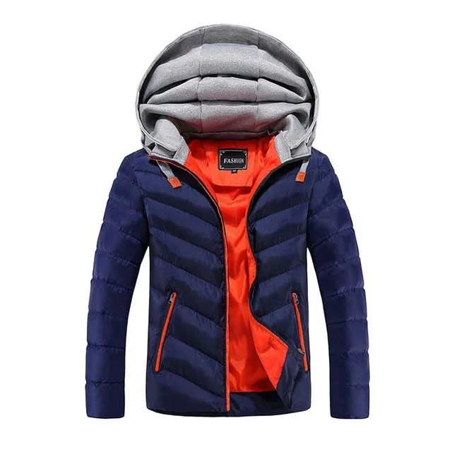 Популярные зимние мужские теплые парки и повседневный мужской жакет пальто с капюшоном мужская верхняя одежда толстая хлопковая куртка мужская брендовая одежда пальто - Цвет: Blue orange