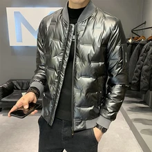 

Winter New Men's Stand-Up Collar Bright Short White Duck Down Jacket Parkas Solid Color Trendy Warm Down Coats Outwear Top Cloth