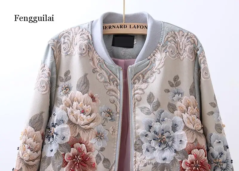 Primavera e Outono Gola de Manga Nova Retro Tribunal Jacquard Bordado Pesado Indústria Frisado Longa Jaqueta Beisebol 14 Cheap Jaquetas básicas