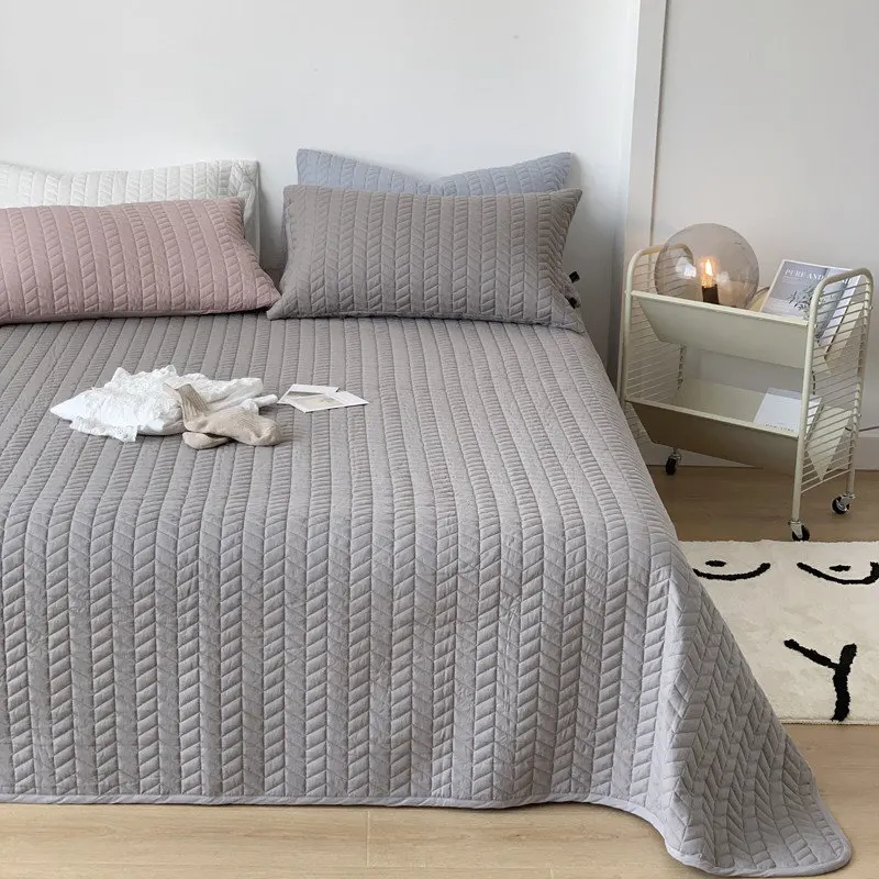 Super warm thicken Cotton Bedspread Solid Color Quilt Double Bed Covers sofa blanket Linen Quilted cubre cama | Дом и сад