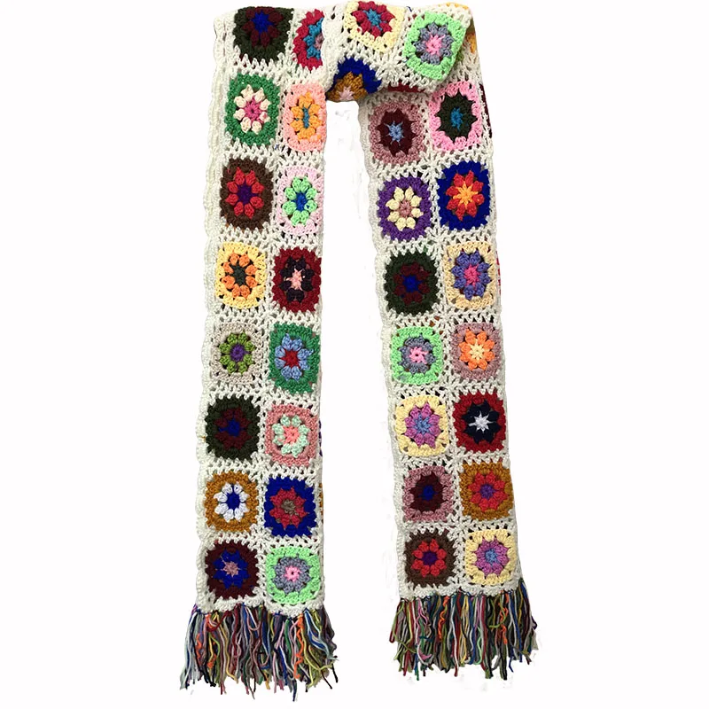 

2018 Hand made scarfs Women Tassel Scarf Wraps 200*27cm Big Crochet Flower scarves autumn winter Handmade blanket scarf
