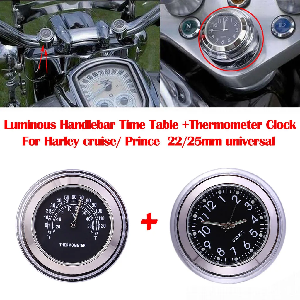 

Hot Multifuction Motorcycle Luminous Car Handlebar Time Table Humidity Thermometer Clock 22MM25MM Car Moto Devices