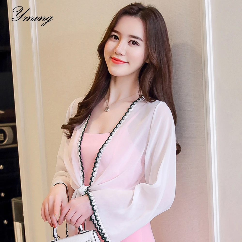 YMING Small Shawl Jacket Women Summer Shoulder Wild Chiffon Sunscreen Slim Short Cardigan Women's |