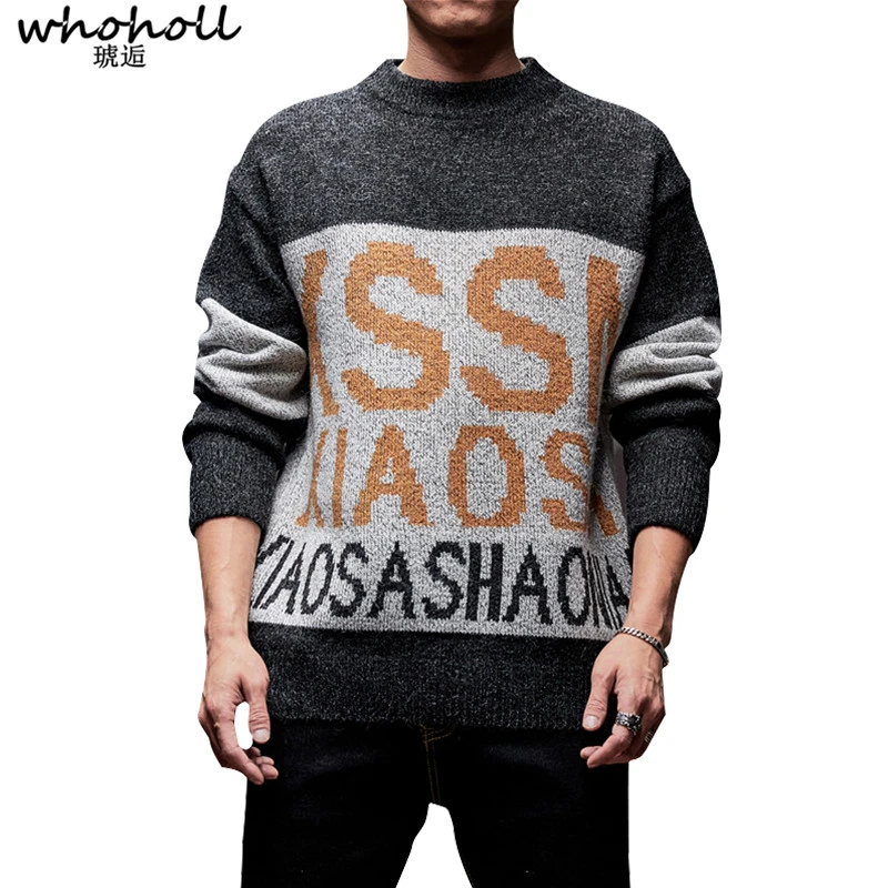 

Sweater Men 2019 Letter Print Winter Wool Clothes Knitted Pullover Cashmere Sweaters Male Fashion Jumper High Quality