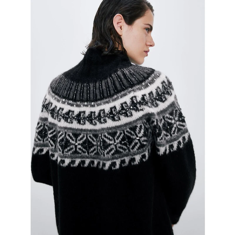 AGong, осенне-зимние свитера с высоким воротом, женский модный жаккардовый свитер, женские элегантные свитера с длинным рукавом, женские свитера