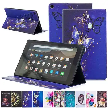

Case For Amazon Kindle Fire HD 10 2019 Printed Pu Leather Flip Case Smart Cover For Kindle Fire HD 10 2017 2019 Tablet Cover