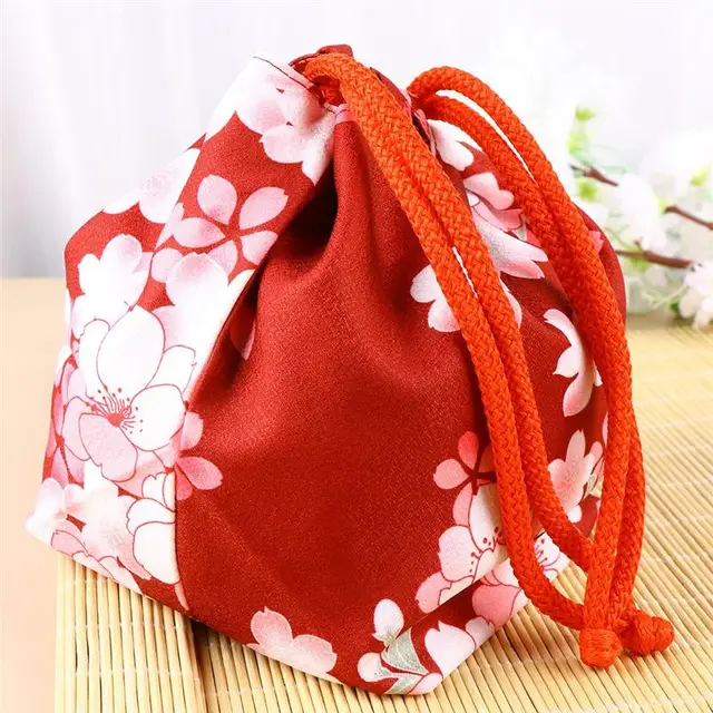 NUOBESTY Japanese Drawstring Bag Kimono Purse Pouch Cherry Blossom Sakura  Bag Floral Embroidered Jewelry Bag Coin Purse Gift Bag Beige at   Women's Clothing store