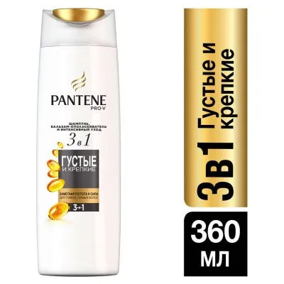 Шампунь уход 3 в 1 «Густые и крепкие» Pantene, 360 мл