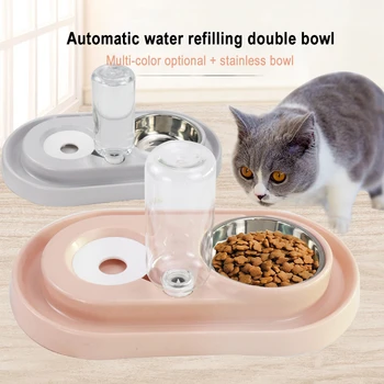 

Cat Bowl Dog Water Feeder Bowl Pet Drinking Fountain Food Dish Pet Double Bowl With Water Dispenser Automatic Water Feeder Bowl
