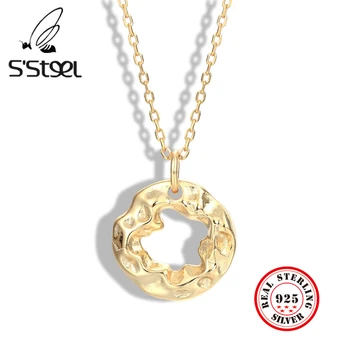 

S'STEEL Geometric Necklaces Sterling Silver 925 For Women Round Personalized Gold Pendants Necklace Colgante Plata 925 Jewellery