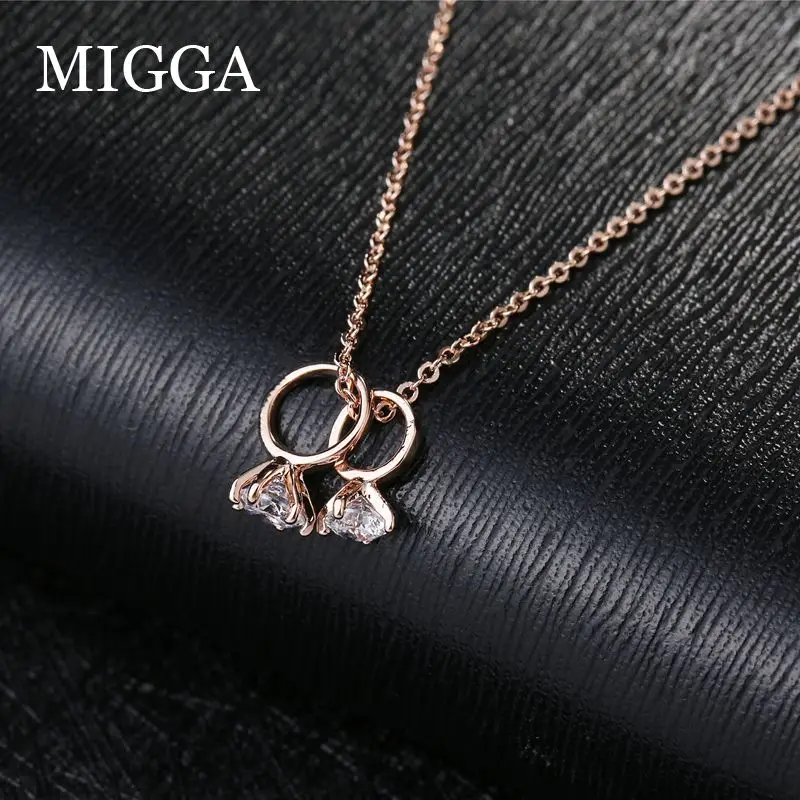 MIGGA маленький CZ Кристалл Камень круглый кулон ожерелье для женщин розовое золото цвет кубический циркон ювелирные изделия