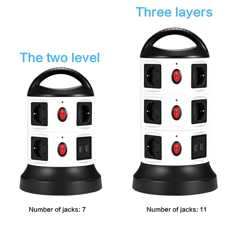 Штепсельная Вилка европейского стандарта точек разъем башня Мощность полосы Стабилизатор напряжения с 2 портами(стандарт розетки 7/11 индивидуальный переключатель 3M выдвижной шнур-удлинитель