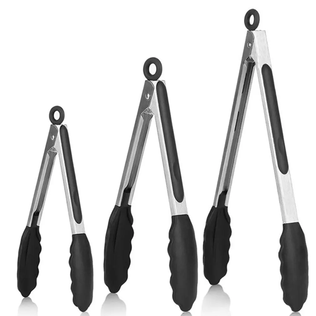 1pc Food Tongs Silicone Non stick Heat Resistant BBQ Grilling Tong Salad Bread Serving Tong