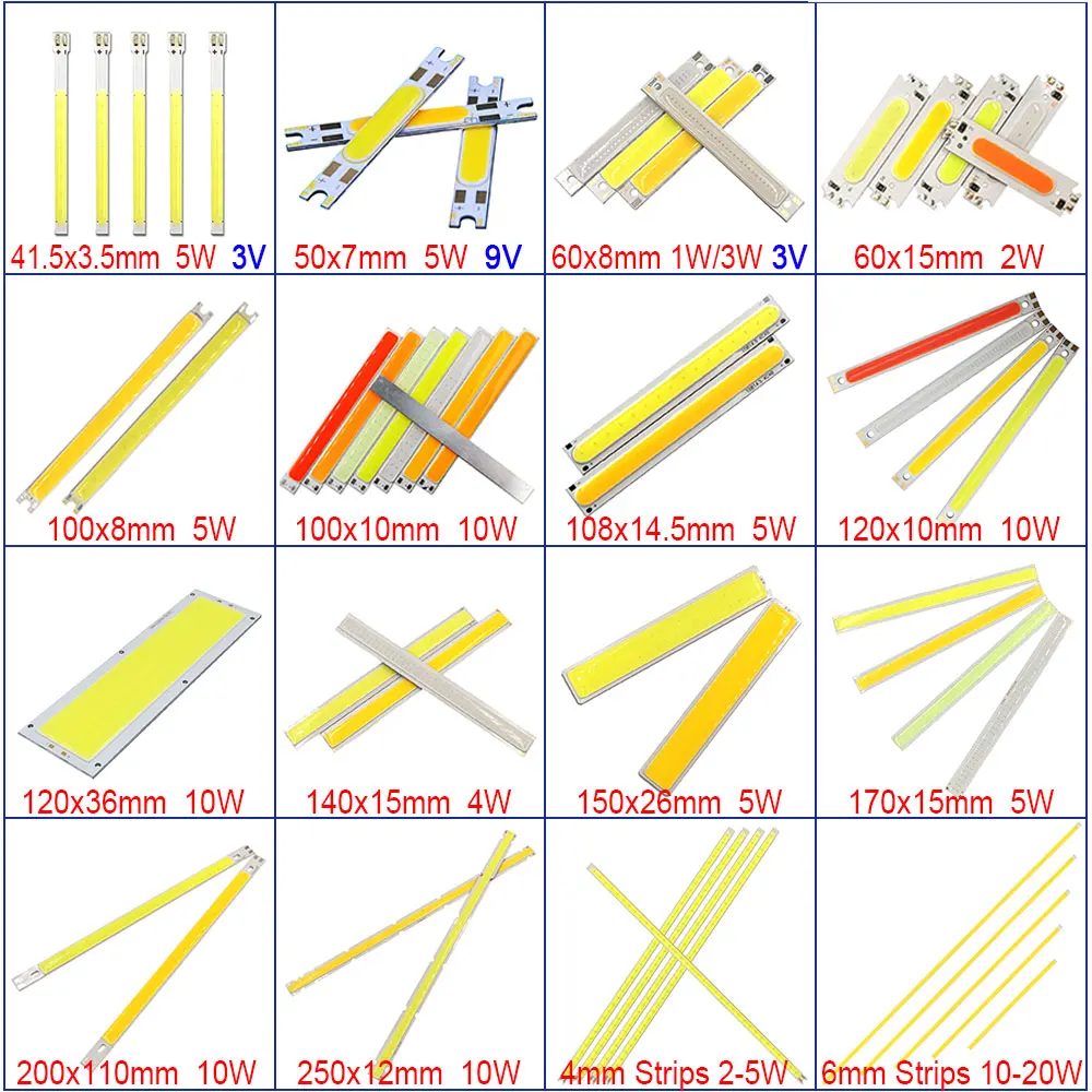 Cob светодиодный светильник 12 В, 9 В, 5 В, 3 в, светильник, лампа 1 Вт, 2 Вт, 3W, 5 Вт, 10 Вт, 20 Вт, светодиодный светильник, синий, зеленый, белый, желтый, красный цвет, лампа для DIY