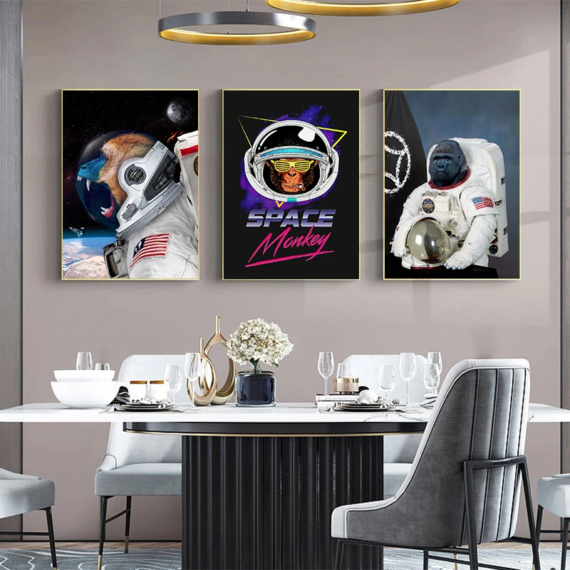  Lienzo nórdico para pared, 1 pieza, póster de mono astronauta,  impresiones modulares de animales para sala de estar, decoración del hogar,  cuadros (sin marco), 23.6 x 33.7 pulgadas : Todo lo demás