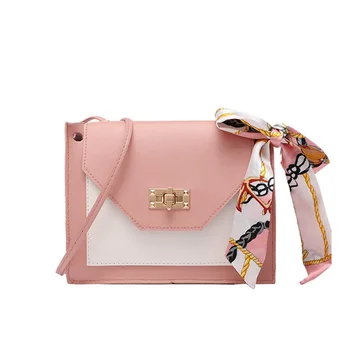 

2020 Women Small Square Bag Korean Style Cool Contrast Color Lock Silk Scarf Spring Summer New Messenger Bag Shoulder Bag #20