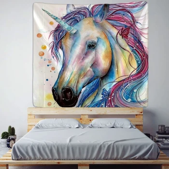 

Rainbow Unicorn Tapestry Wall Hanging Bohemian Beach Mat Polyester Thin Blanket Yoga Shawl Mat Blanket New